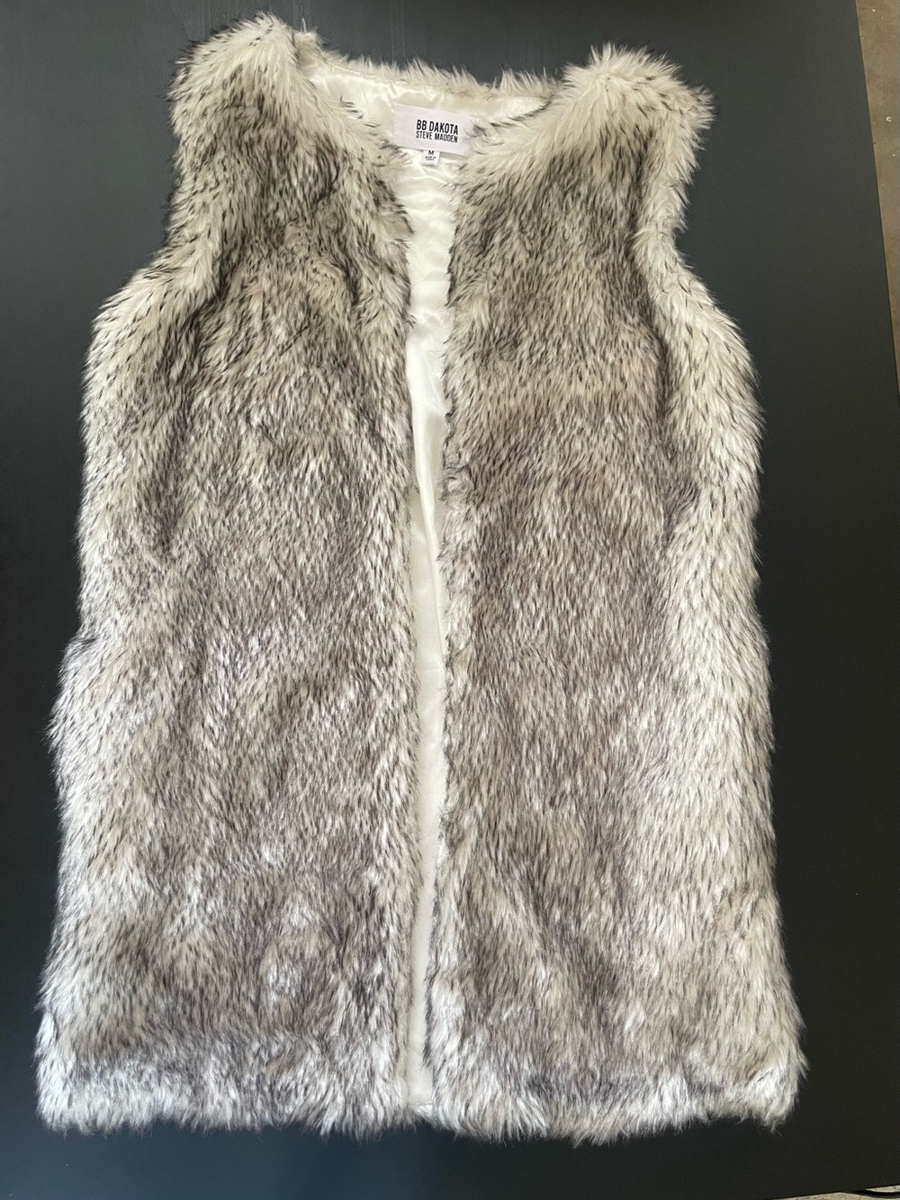 BB Dakota Neutral Faux Fur Vest in Taupe and Cream Tones